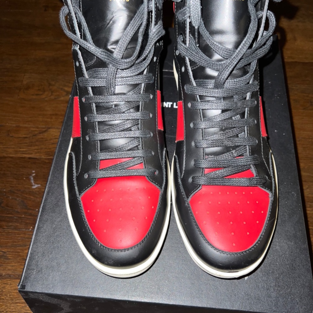 Saint Laurent SL10H Court Classic High Top Sneakers. Red/Black . EU 43/US 10 - Picture 2 of 3